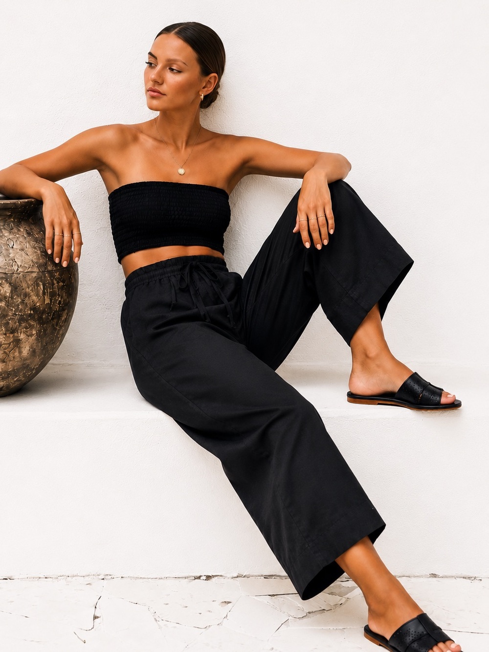 Kobi Halperin Black Tencel Linen Wide Leg Pants- Size S
